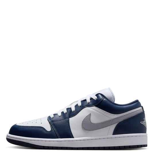 Air Jordan 1 Low Men's Sneakers - White/Navy/Grey, Size 9.5
